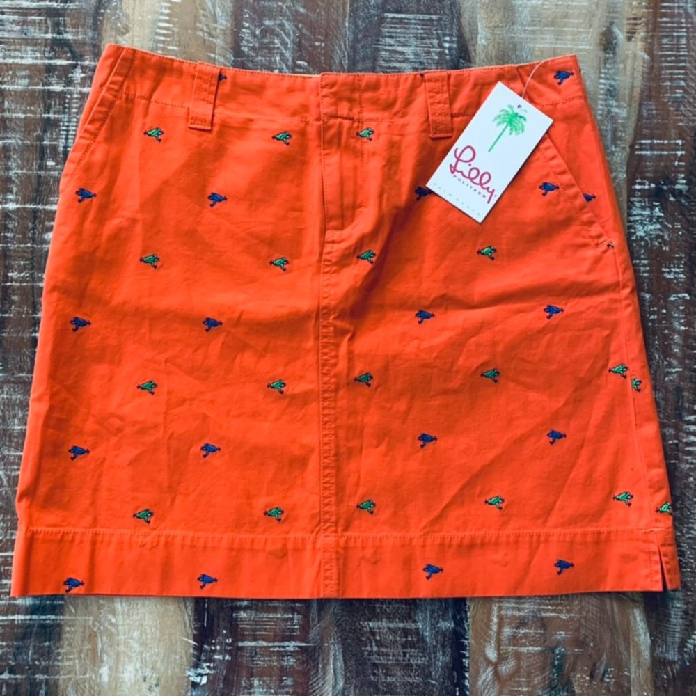 Lilly Pulitzer Snappy Skirt Orange Frog Embroidery - Picture 1 of 2